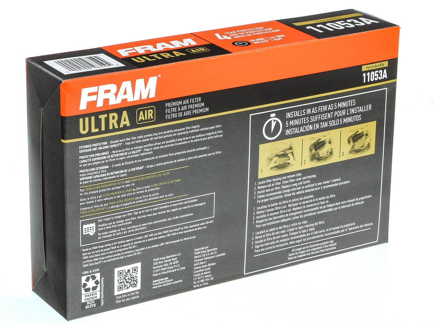 FRAM Ultra Air XGA11053A, Premium Engine Air Filter, Replacement Filter for Select Hyundai and Kia Vehicles Fits select: 2012-2016 HYUNDAI ELANTRA, 2013-2018 KIA FORTE