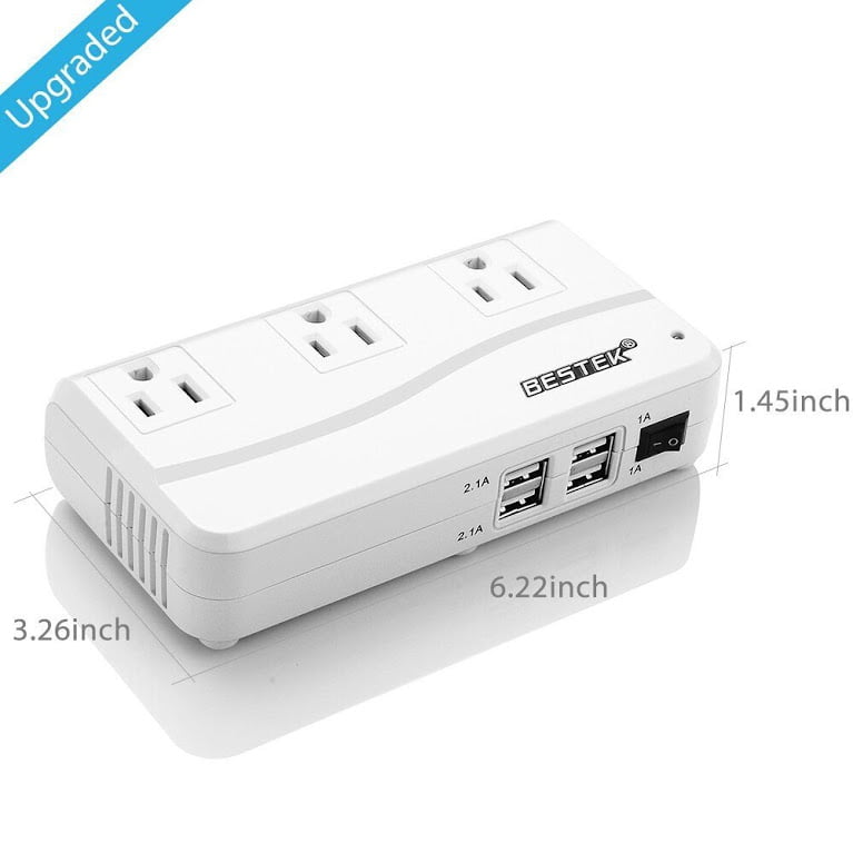BESTEK Portable 200W Power Inverter for Car,Lightning Fast DC 12V to 110V AC Car Power Inverter with 4.2A 4-Port USB Car Converter Adapter