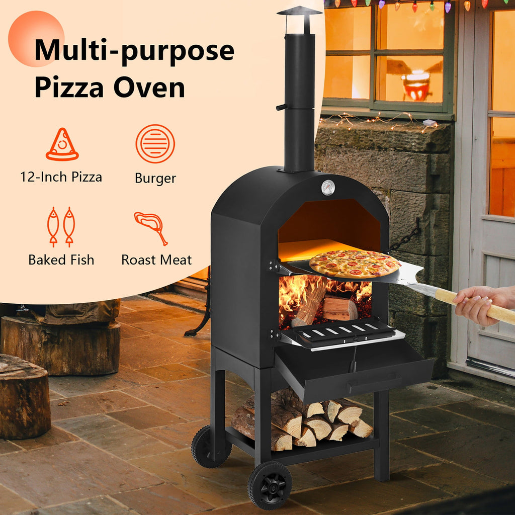 Costway Outdoor Pizza Oven Wood Fire Pizza Maker Grill w/ Pizza Stone & Waterproof Cover