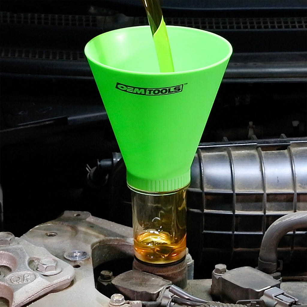 OEMTOOLS 87039 Universal No-Spill Oil Funnel | Interchangeable Oil Funnel Adapters Fit Ford, Toyota