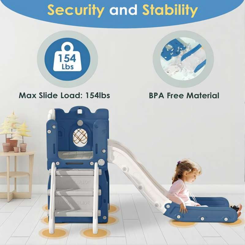 Vebreda Kids Slide for Toddlers Age 1-6 Indoor Outdoor Slide and Climbing Playset with Basketball Hoop