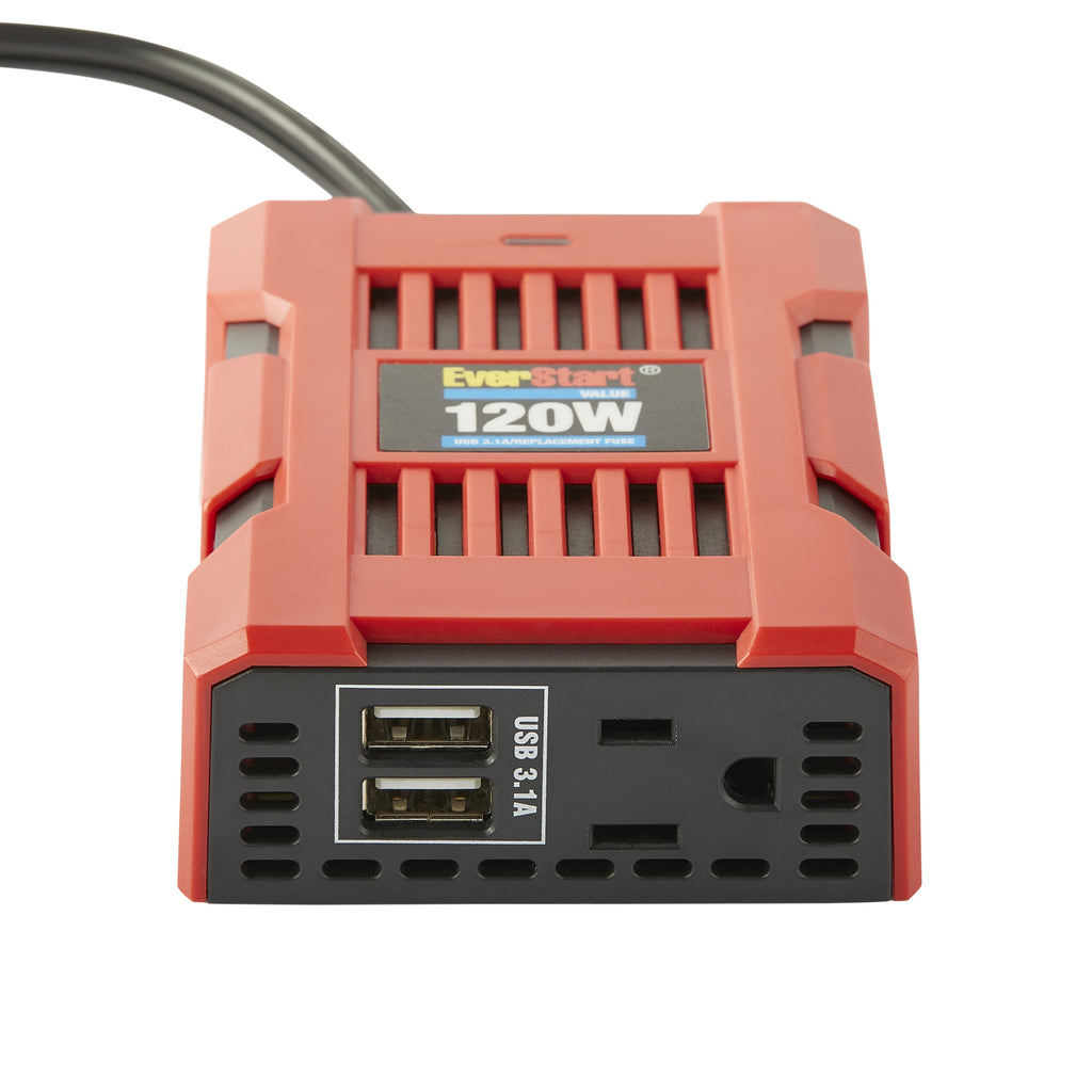 EverStart Portable 120 Watts Slim Inverter with Digital Display, 2 USB Ports and 1 AC Port