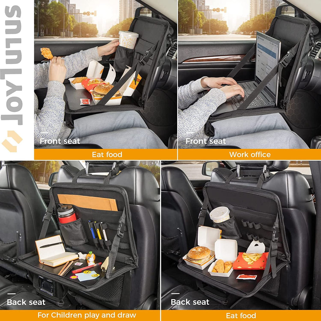 JOYTUTUS 3 in 1 Steering Wheel Eating Tray(16.34''*11.8''), Car Back Seat Laptop Desk, Multifunctional Car Office Bag, Foldable Car Backseat Tray Table for Working, Writing, Eating, Traveling,Black