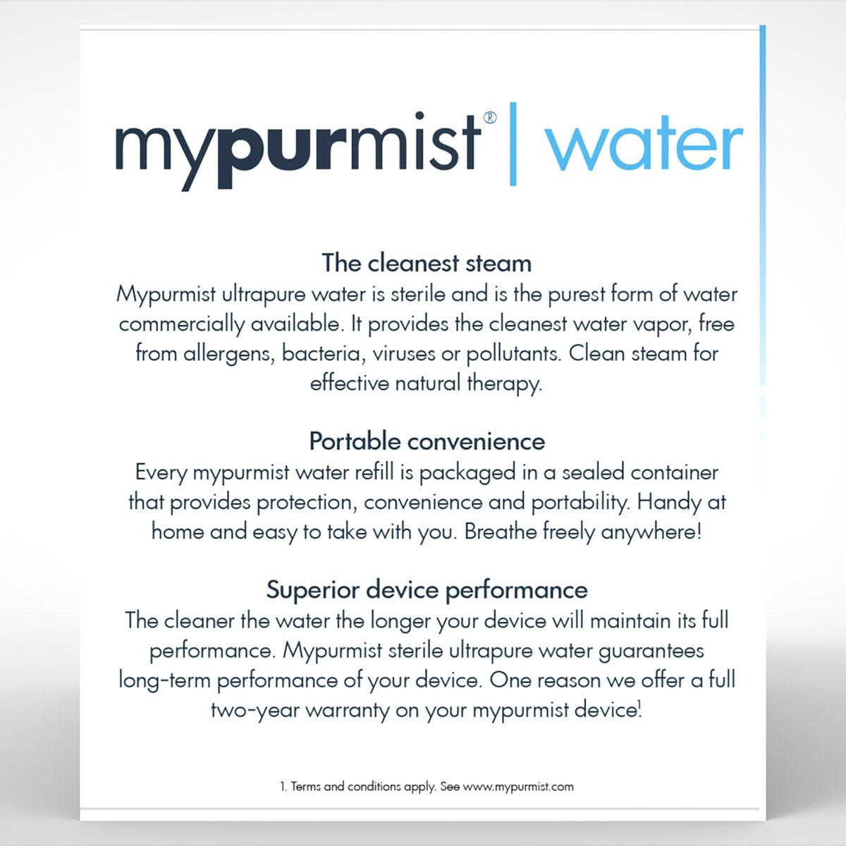 Mypurmist Ultrapure Sterile Water for All Mypurmist Handheld Vaporizer and Humidifier Devices, 20 Refills, up to 100 Sessions