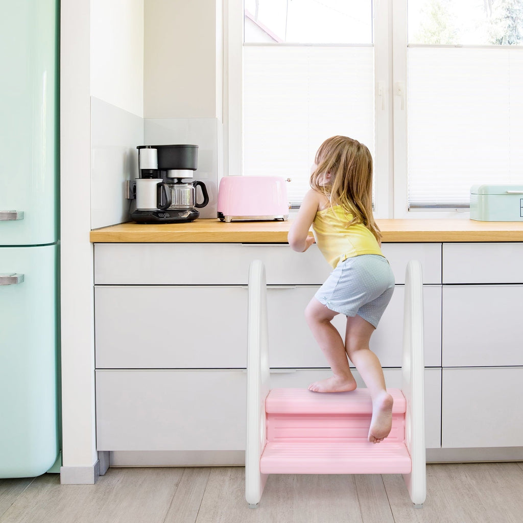 Infans Kids Step Stool Learning Helper w/Armrest for Kitchen Toilet Potty Training Pink