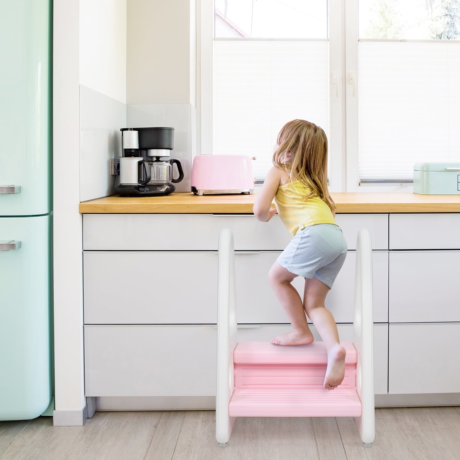 Infans Kids Step Stool Learning Helper w/Armrest for Kitchen Toilet Potty Training Pink