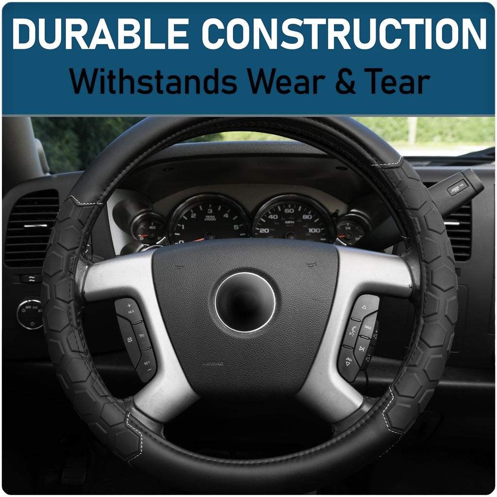 Truck Tuff Black Heavy-Duty Steering Wheel Cover, Anti Slip & Odor Free, Car, SUV Accessories, Universal Fit 15” – 16”, Auto, 0.82 lbs.