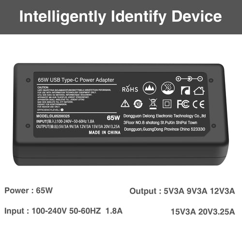 65W USB Type-C Power Adapter Charger For Dell Chromebook 3100 3400 13 3380, Latitude 5175 5179 5285 5289 5290 Laptop