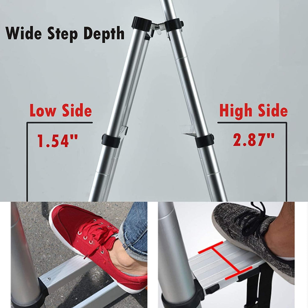 Thicken Aluminum Extension Step Ladder Folding Telescopic Ladder Telescoping Ladders 1.7M - 2M, Extra Wide Steps and Anti-Slip feet Ladder (5+6 Step)