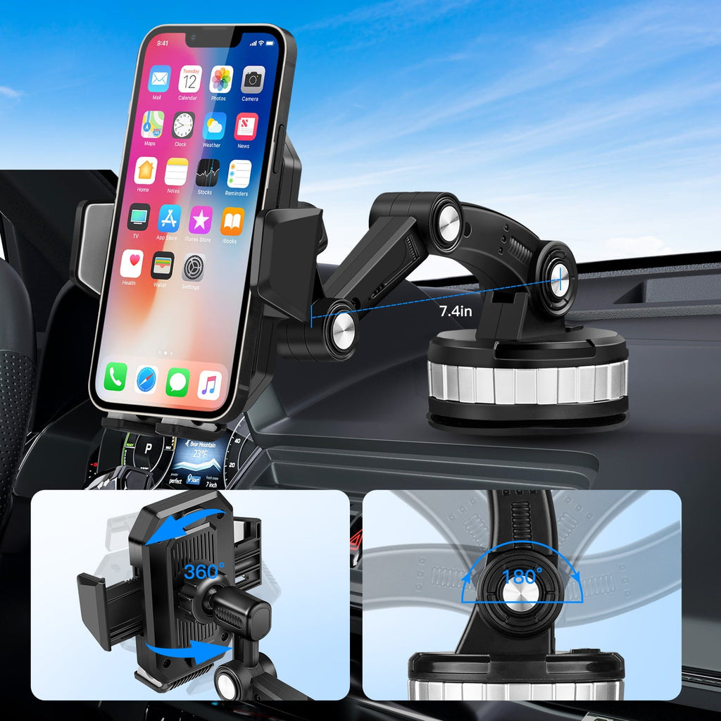 Zacro Universal Car Phone Holder Dashboard Windshield Phone Mount 360° Rotatable Suction Phone Holder for iPhone Smartphones