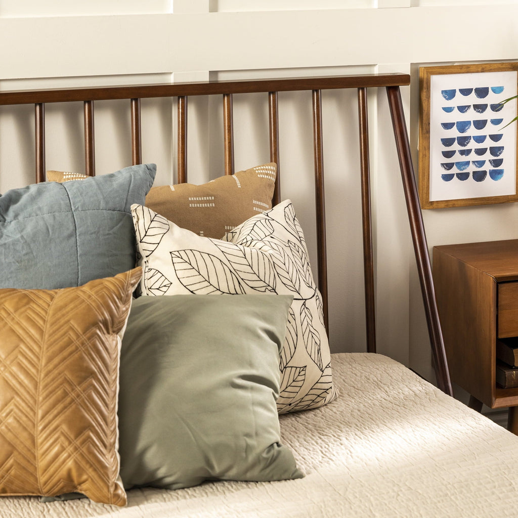 Walker Edison Modern Boho Queen Size Solid Wood Platform Bed, Walnut