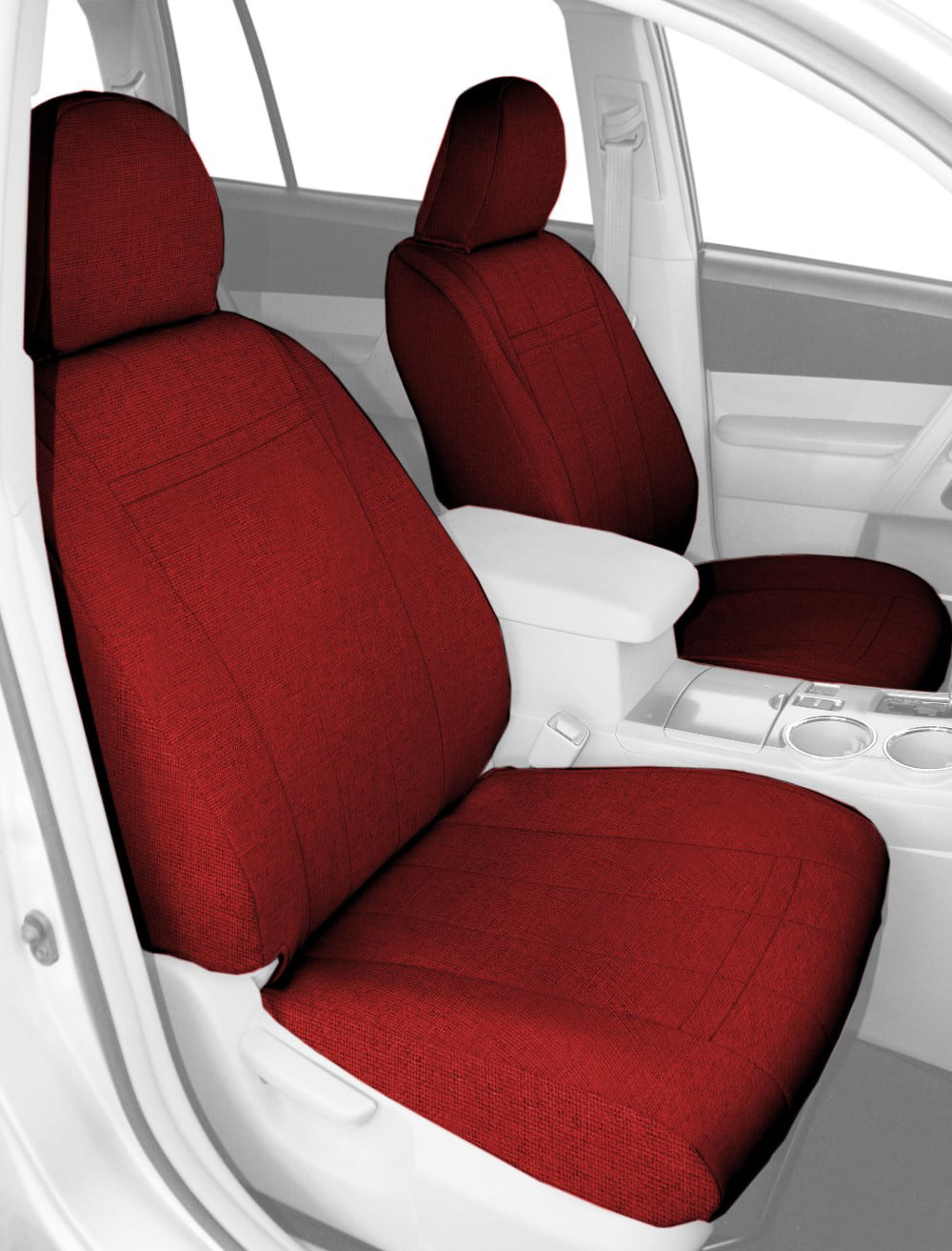 CalTrend Front Buckets Tweed Seat Covers for 2007-2014 Chevy/GMC Suburban|Tahoe|Silverado|Avalanche|Sierra|Yukon 1500-3500 - CV405-02TA Red Insert and Trim