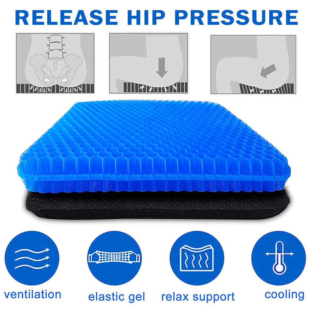 Bicmte Honeycomb Gel Support Seat Cushion with Non-Slip Breathable Cover - 16.5"x14.6" Ergonomic & Orthopedic Gel Seat Cushion Blue Chair Pad