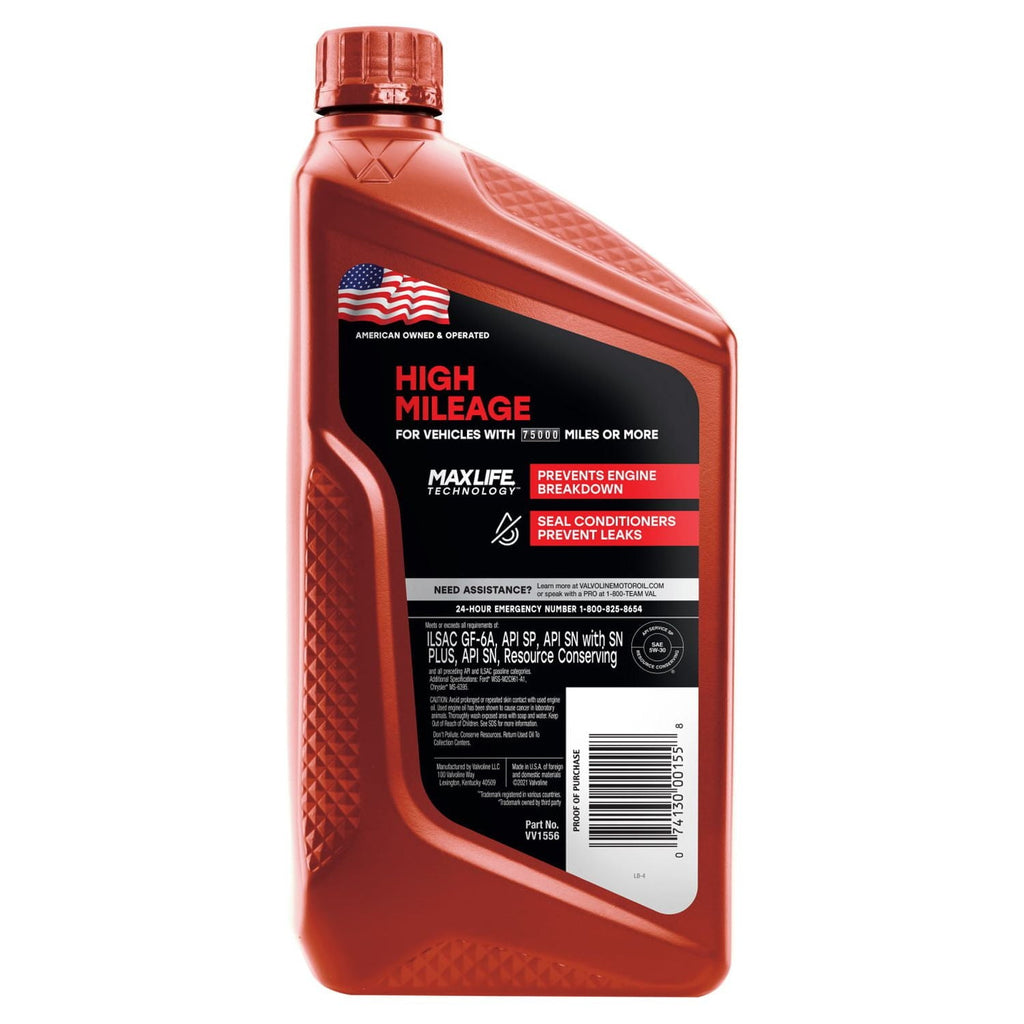 Valvoline High Mileage MaxLife 5W-30 Synthetic Blend Motor Oil 1 QT