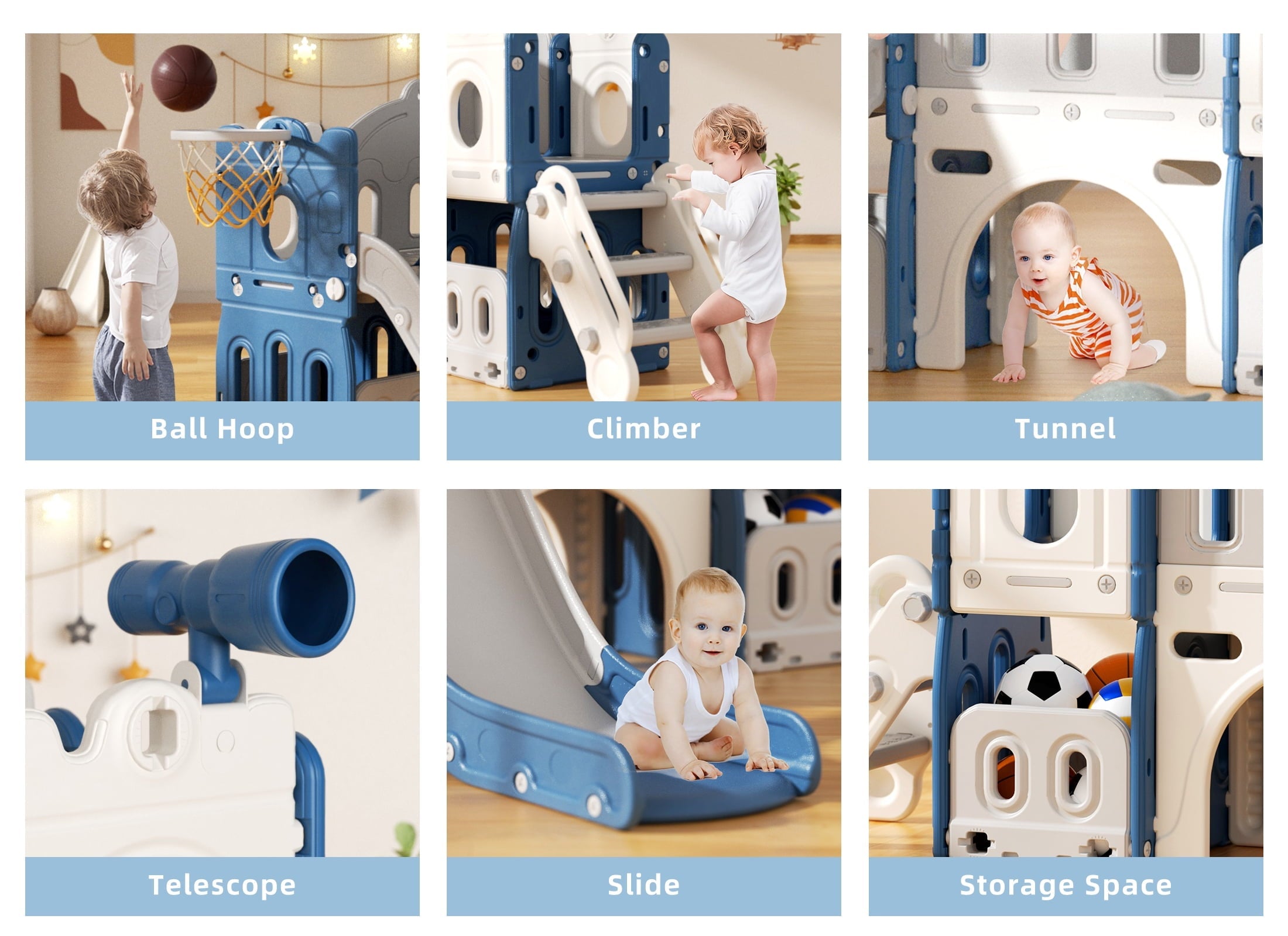 KORIMEFA 8 in 1 Kids Slide Set with Climber, Toddler Climber Slide Play Set with Basketball Hoop, Tunnel, Toddler Playground Outdoor Indoor layground Slide Playset Age 1+