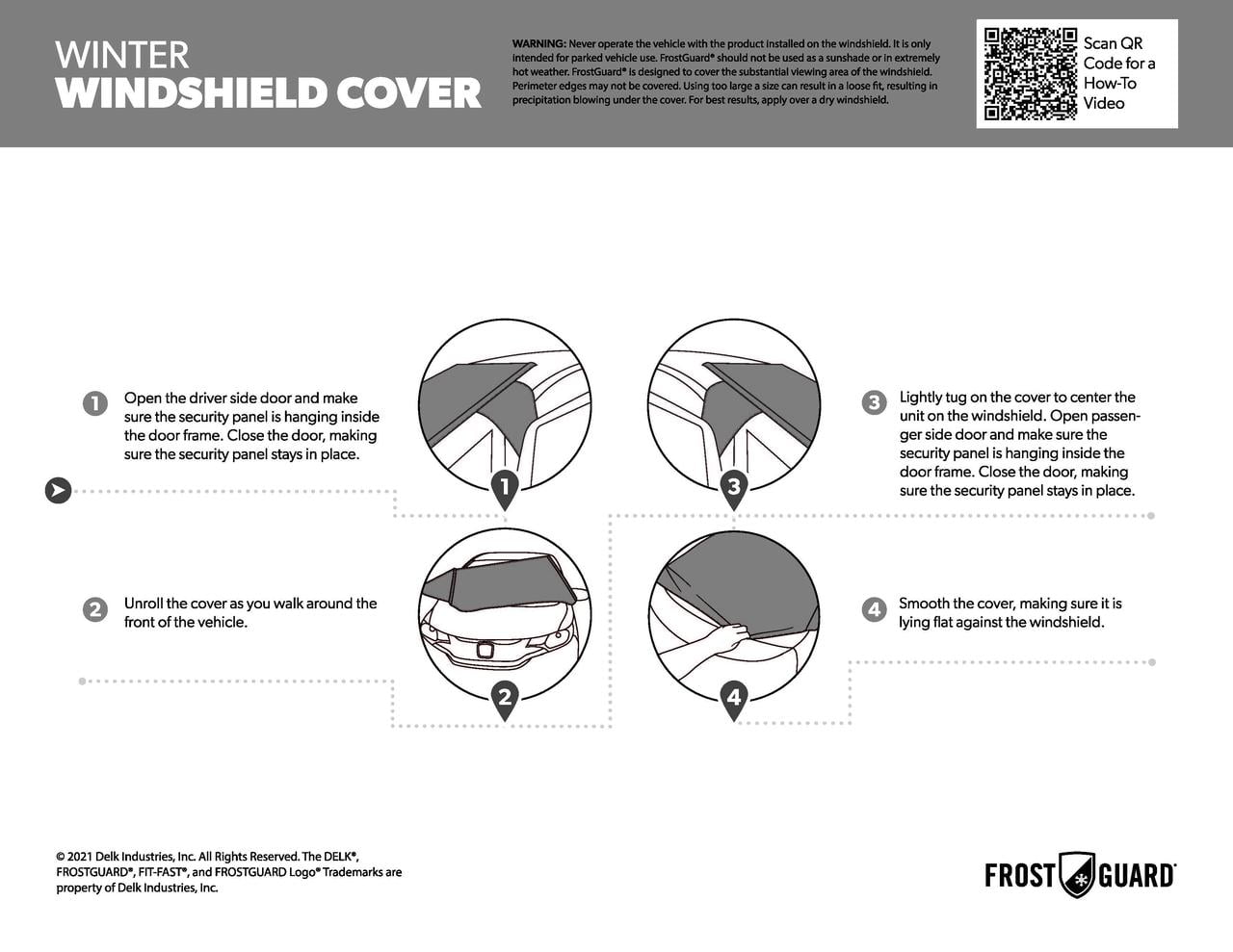 Frost Guard Go Windshield Cover for Snow and Ice, One Size, Security Panels, 61x32 inches, Black