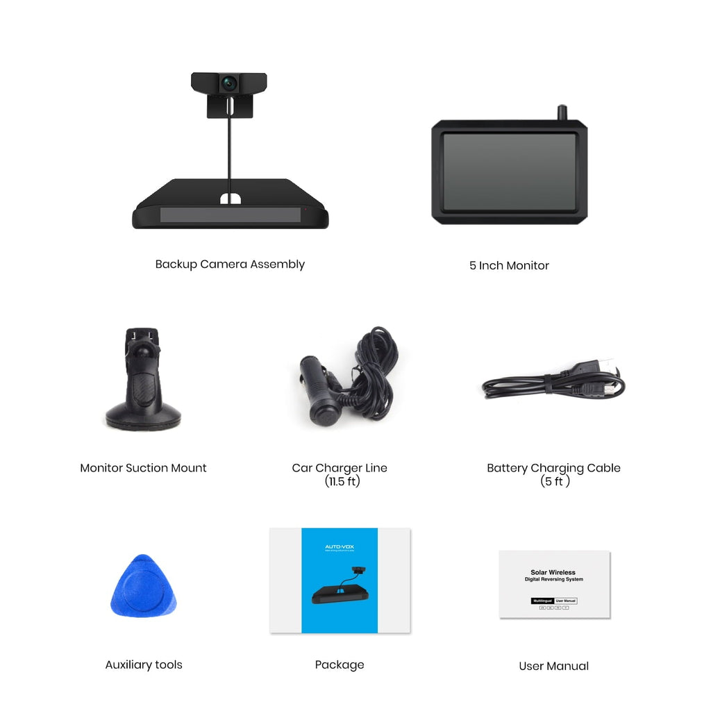Solar Wireless Backup Camera with 5 Inch HD Monitor, Solar Powered Reverse Camera Suitable for Traveling Campers, Trailer Trucks Rear View Backup Camera Easy Installation