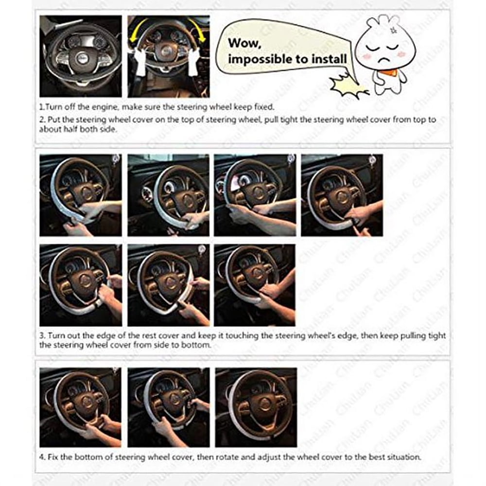 Universal 15" Luxury Crystal Steering Wheel Cover Kits with Seat Belt Cover and Shift Lever Cover