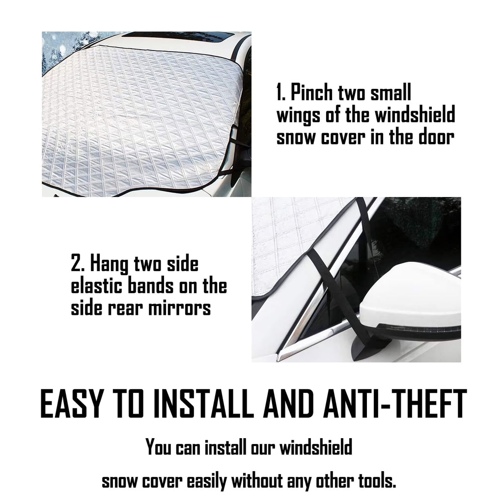 Chanvi Car Windshield Snow Ice Cover with 4 Layers Protection, Windshield Snow Ice Cover with Magnetic Edges Used for Snow Protection, Rain and Sun
