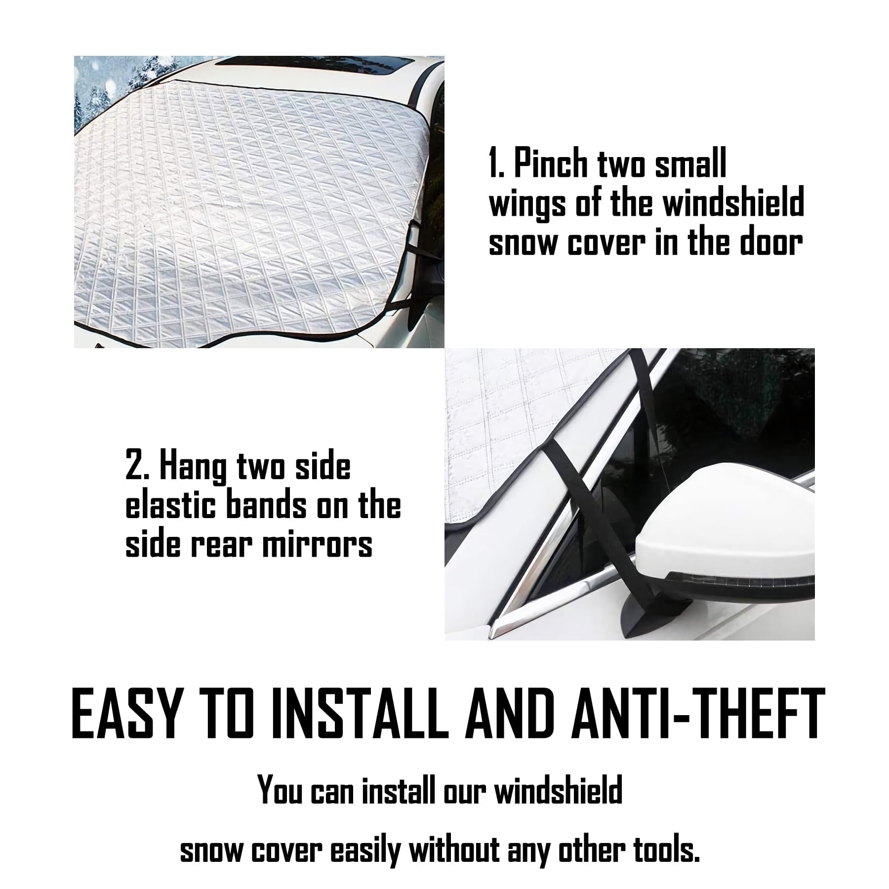 Chanvi Car Windshield Snow Ice Cover with 4 Layers Protection, Windshield Snow Ice Cover with Magnetic Edges Used for Snow Protection, Rain and Sun