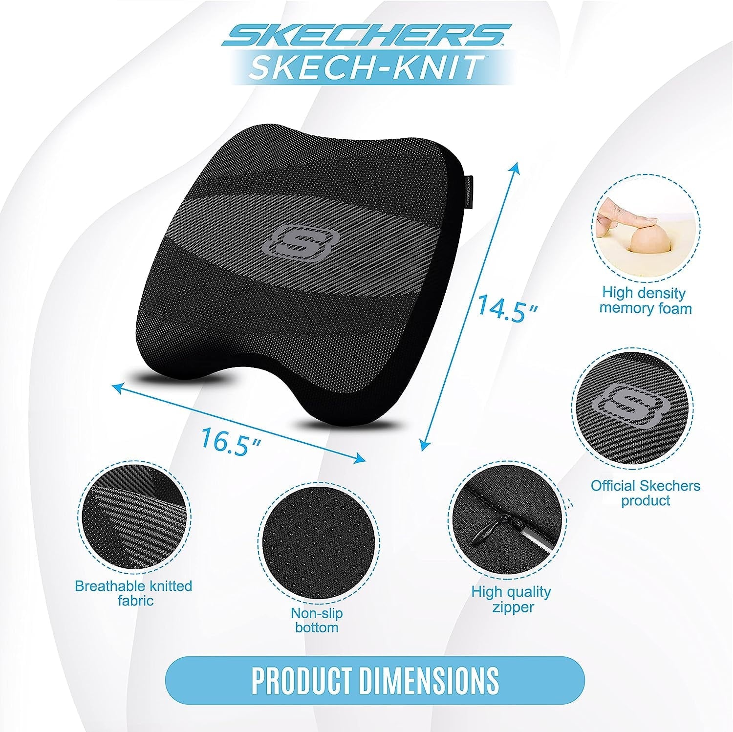 Skechers 22WMSK06 Seat Cushion, Skech-Knit Memory Foam Seat Pad Universal Fit for Most Cars, Chairs