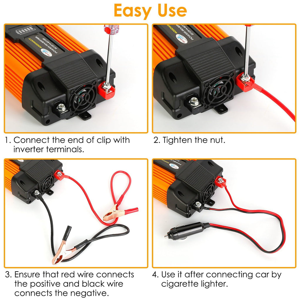 500W Power Inverter 4000W Peak Power DC 12V to 11oV AC Car Power Converter with Dual USB Ports AC Outlet with Car Charger Adapter, Multiple Protection for Caravan Laptop TV