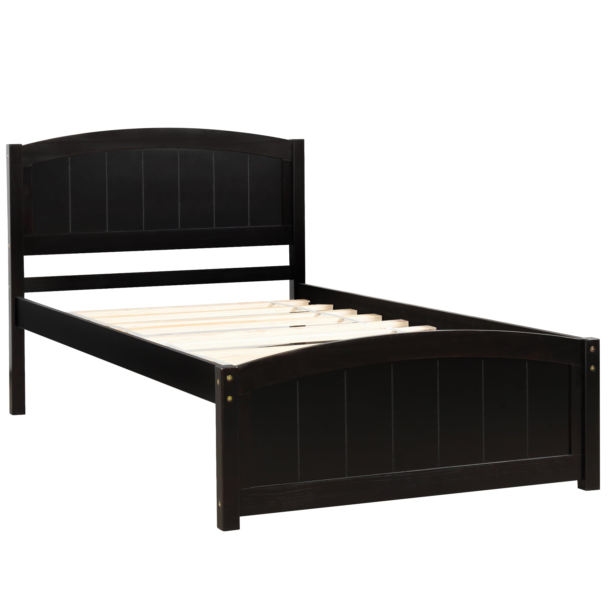 Wood Platform Bed, Twin Size Bed Frame Sleigh Bed with Headboard for Kids Teens Adults, Wood Slat Support, No Box Spring Needed, Space Saving Design, Expresso