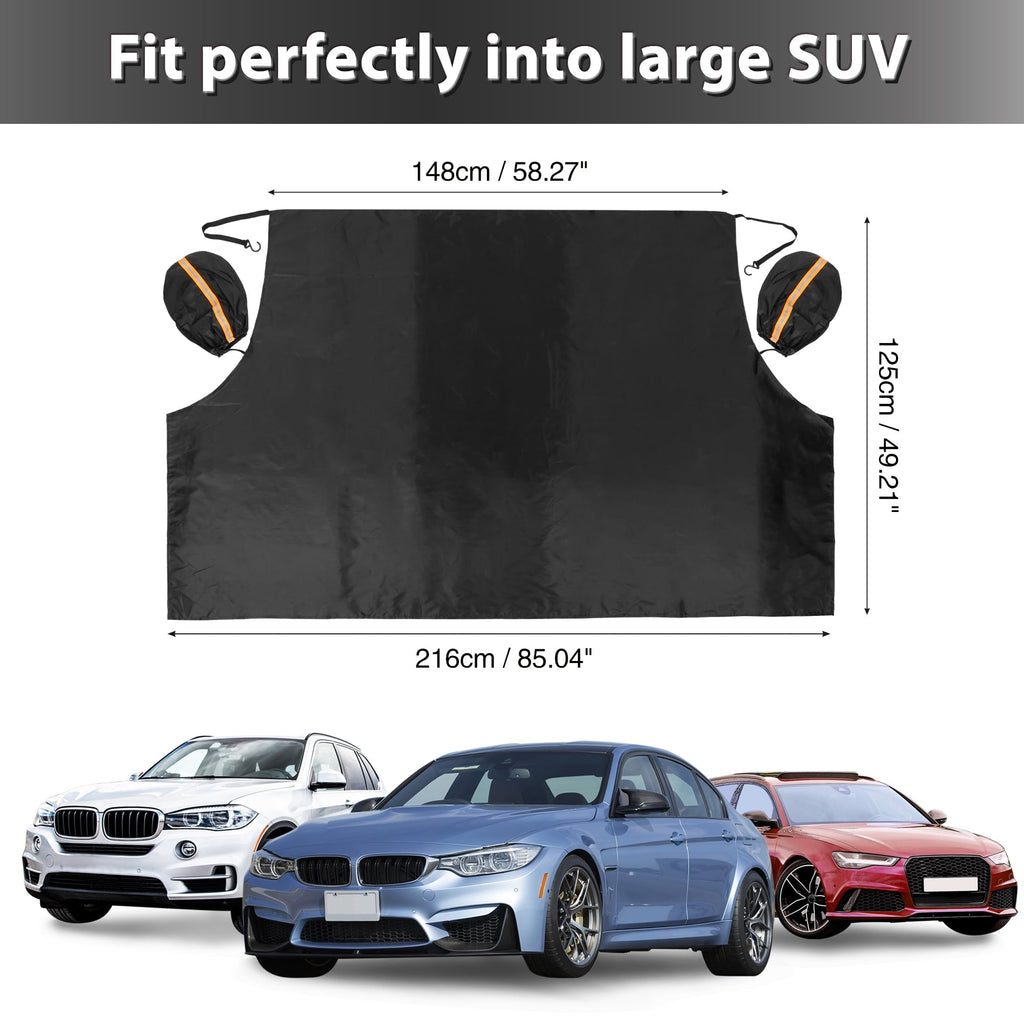 Strap Car Front Windshield Cover Snow Frost Freeze Sunshade with Rearview Mirror Protective Cover 85x50 Inches