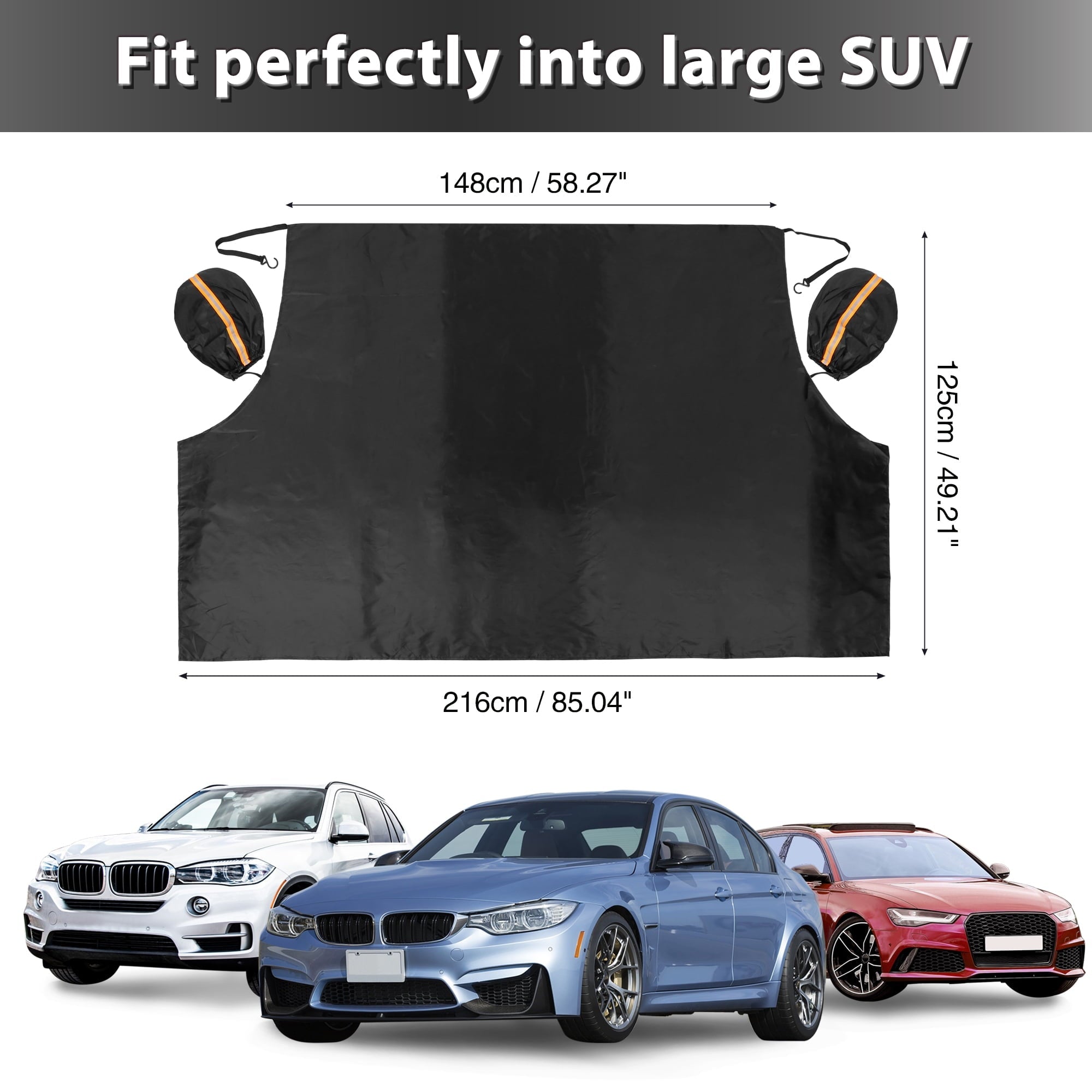 Strap Car Front Windshield Cover Snow Frost Freeze Sunshade with Rearview Mirror Protective Cover 85x50 Inches