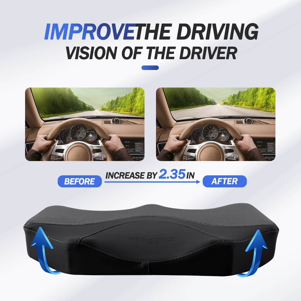 KINGLETING Car Seat Cushion, Driver Seat Cushion for Height, Universal Fit for Most for Auto SUV Truck,Provides Good Driving Visibility (Black)