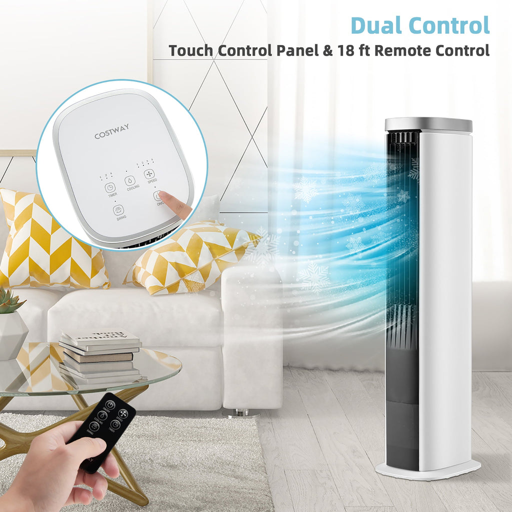 Costway 3-In-1 Portable Evaporative Air Cooler 40'' Bladeless Cooling Tower Fan w/Timer White