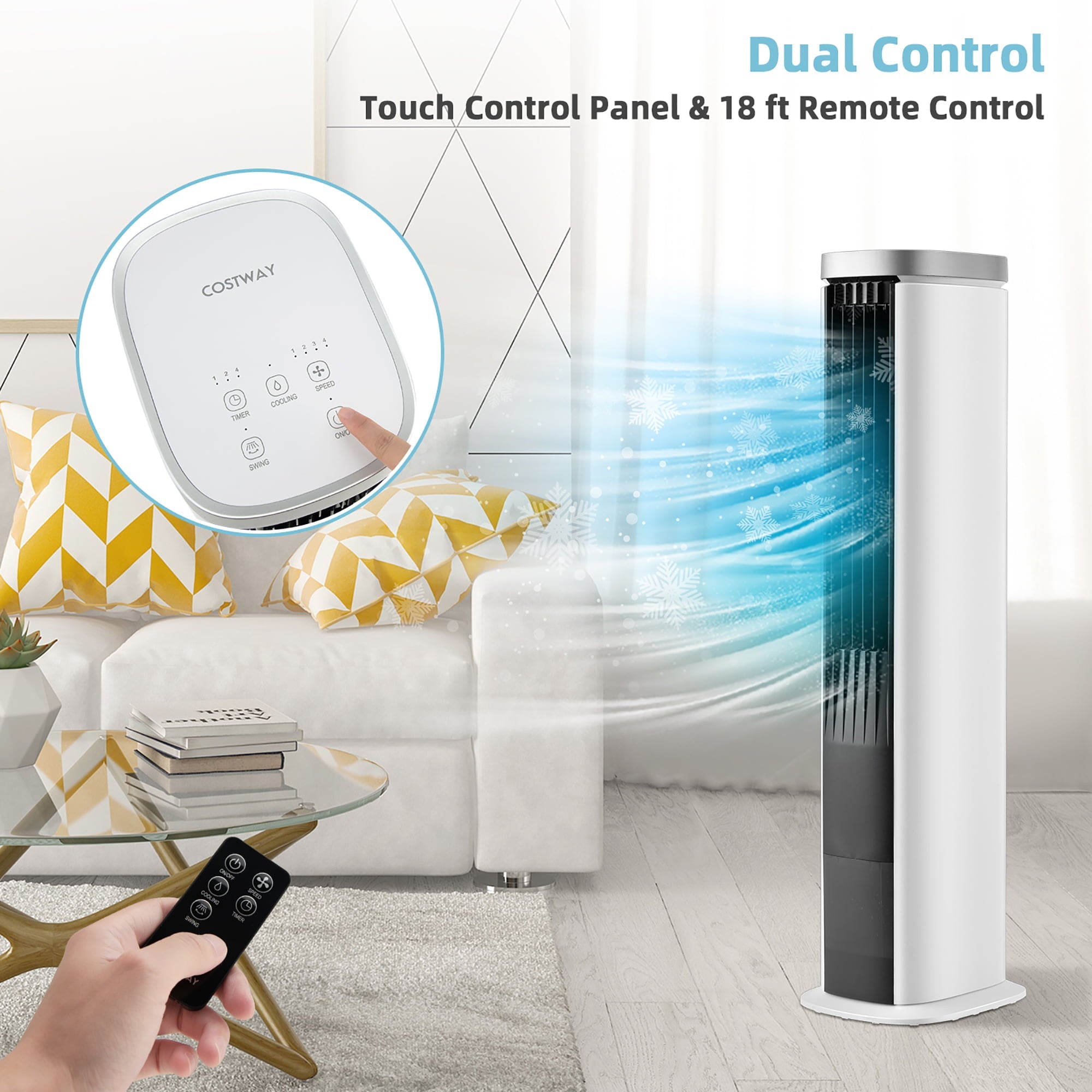 Costway 3-In-1 Portable Evaporative Air Cooler 40'' Bladeless Cooling Tower Fan w/Timer White