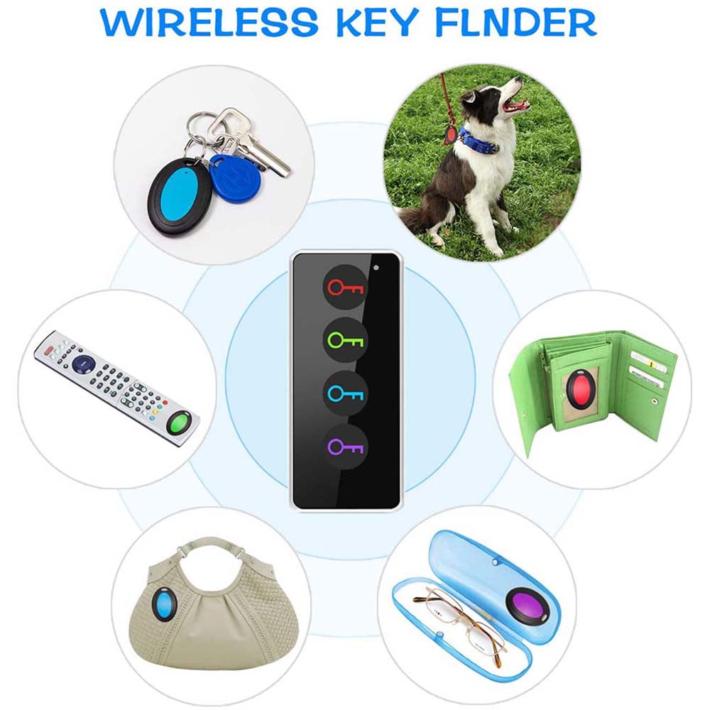 Wireless Key Finder, Key Tracker Anti-Lost Alarm RF Item Key Locator for Key Chain Tracker Pet Tracker Wallet Tracker Remote Finder (4 Receivers)
