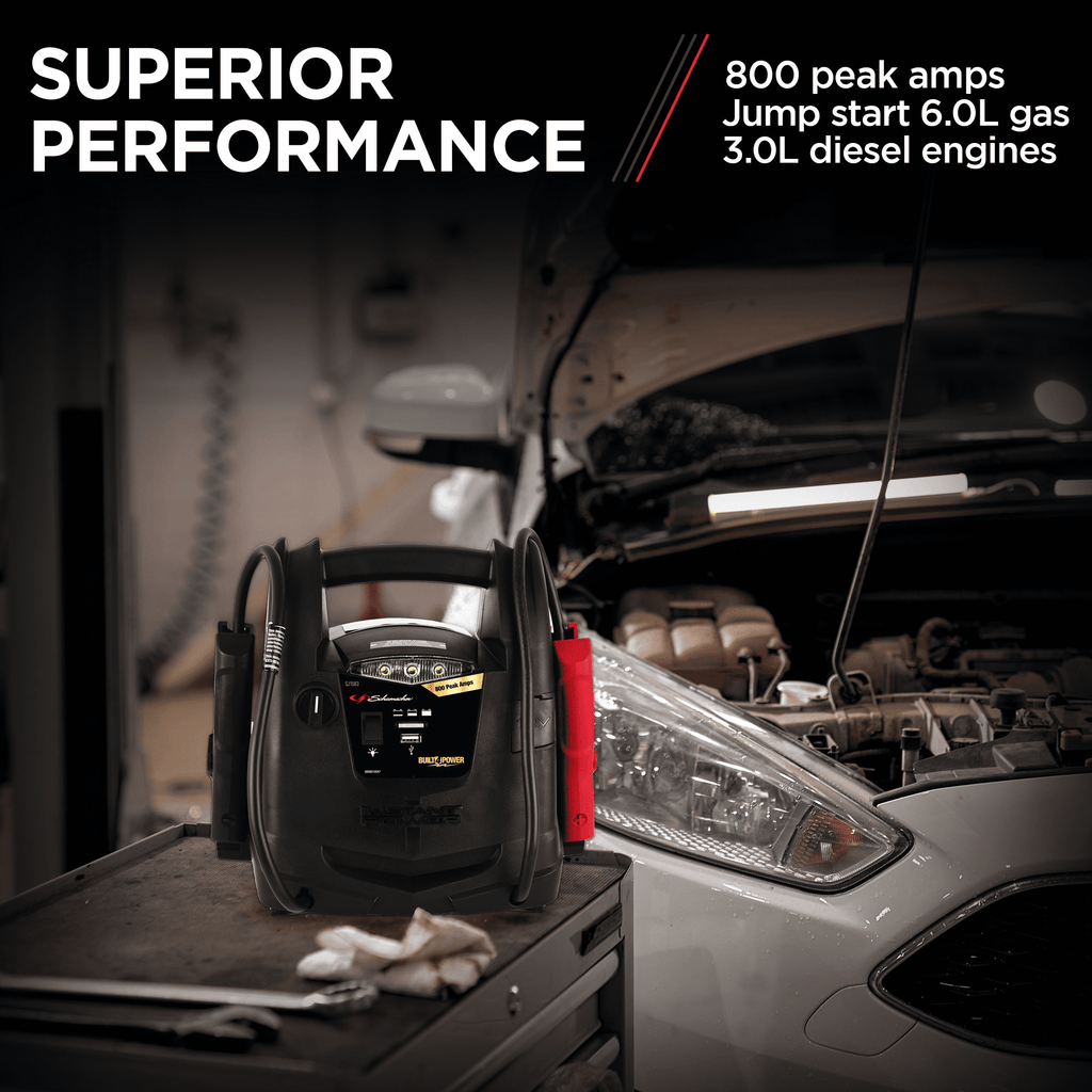 Schumacher SJ1583 Portable Power Station and 800 Peak Amp Jump Starter – 150-PSI Air Compressor – Works with Apple, Samsung, and Android Devices