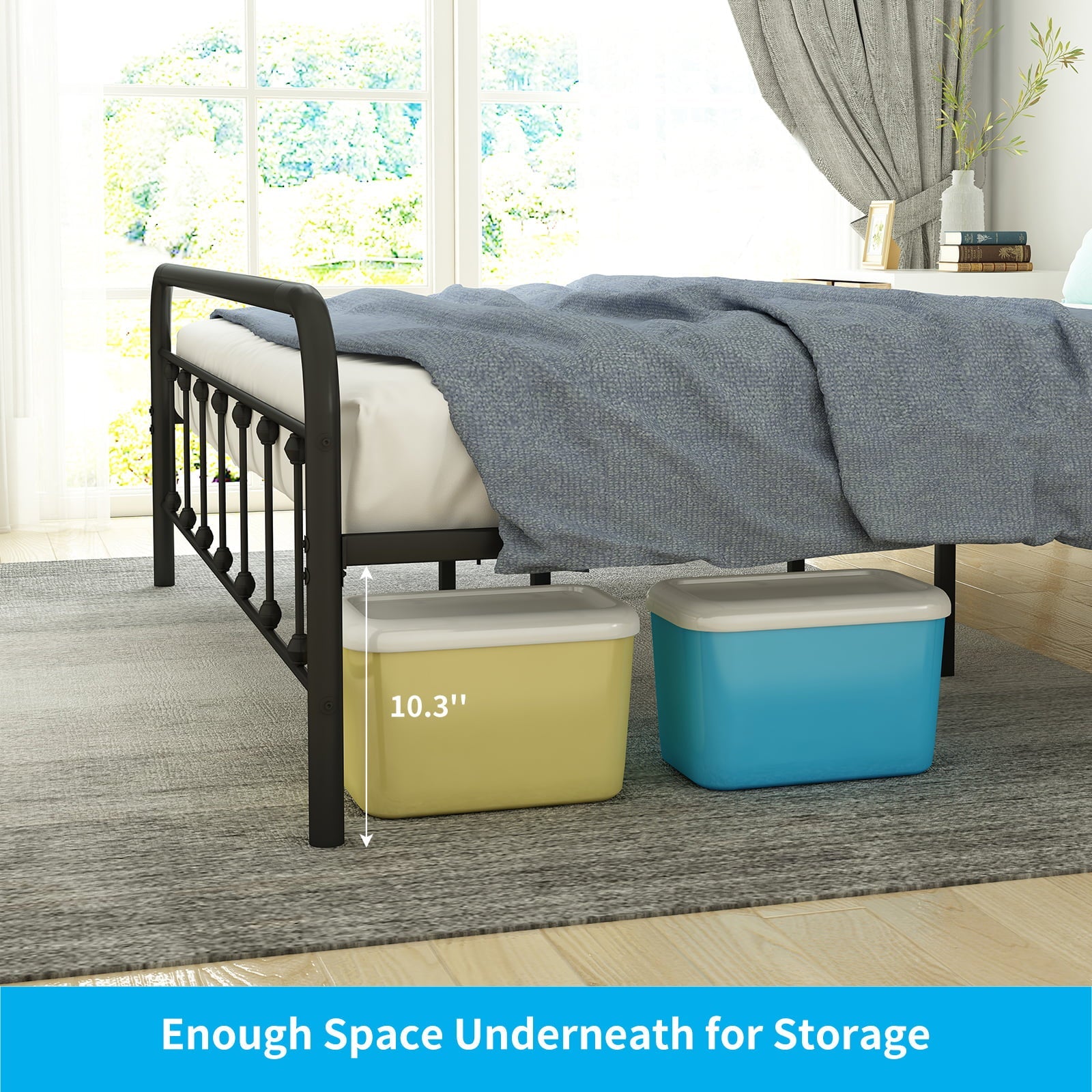 TABU California King Size Metal Bed Frame with Headboard & Footboard -Mattress Foundation - Easy Assembly - No Box Spring Needed - Cal King/Black