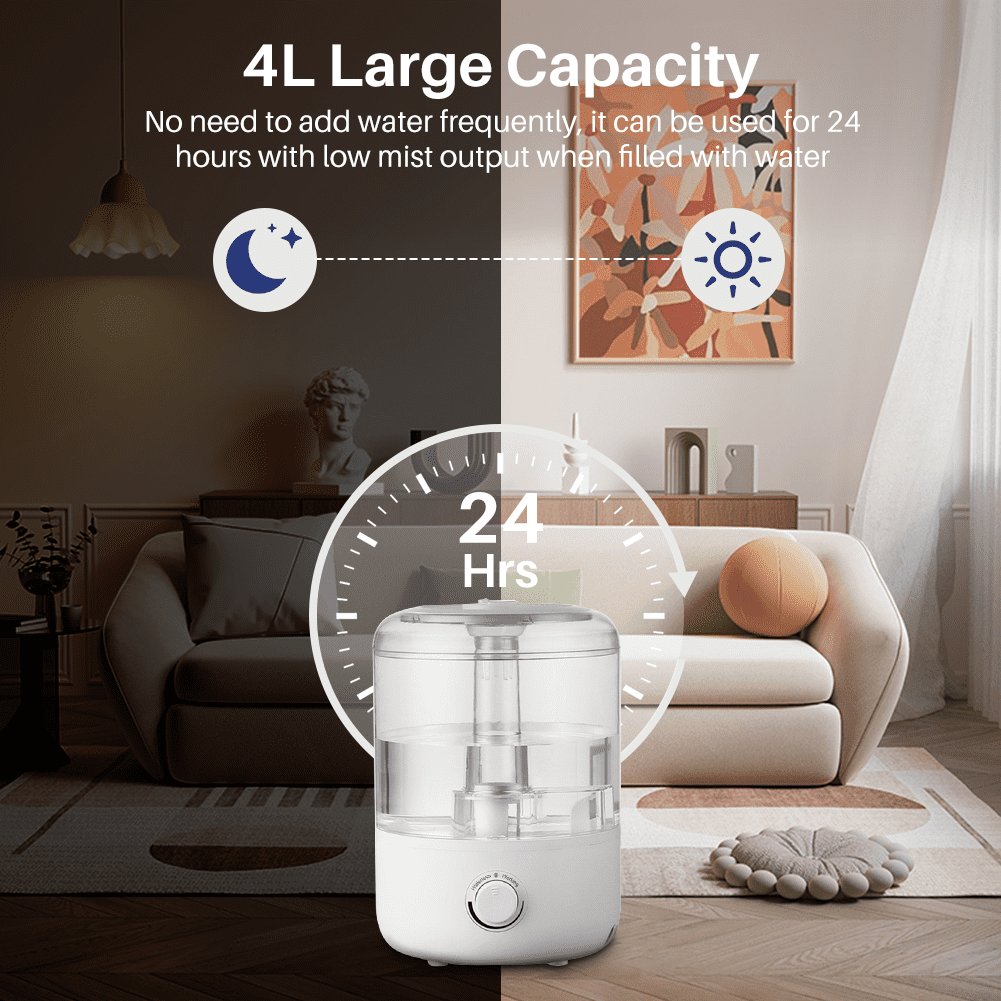 UUGEE Cool Mist Humidifier for Room Baby 4L Home Double Nozzle Liquid Vaporizer with Filter, White