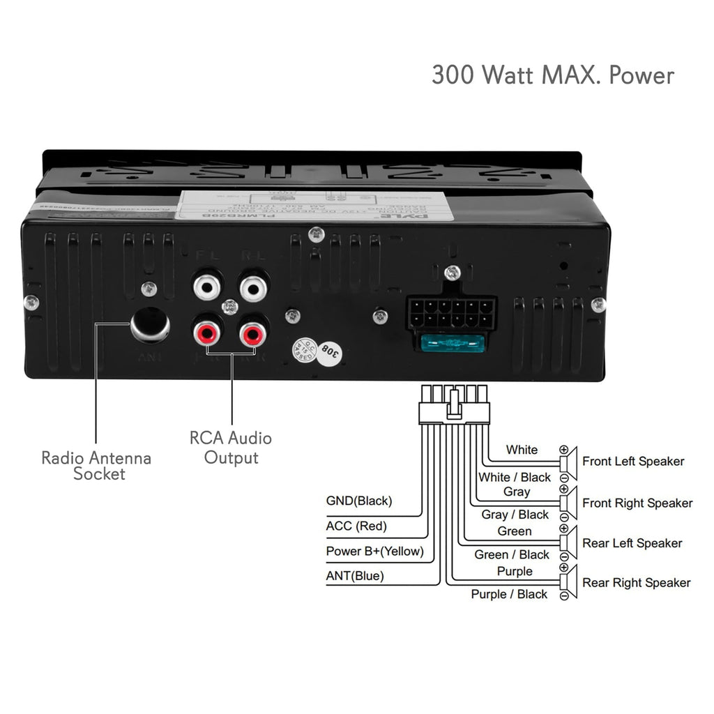 Pyle Marine Bluetooth Stereo Radio 12v Single DIN Style Boat In dash Radio Receiver System (Black)