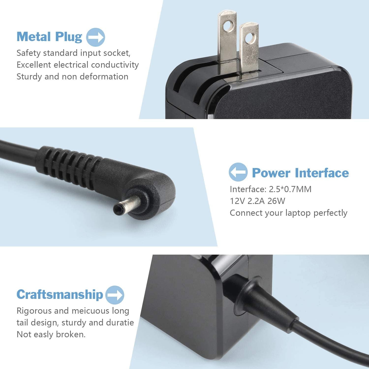 Samsung Chromebook Charger 26W 12V 2.2A Samsung Laptop Charger AC Adapter Charger for Samsung 11.6" Laptop Computer PA-1250-98 Chromebook 3 2 303C 500C 503C XE500C13 XE501C13 XE303C12 Power Supply