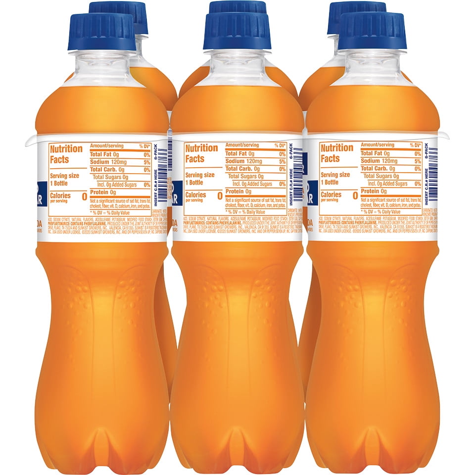 Sunkist Zero Sugar Orange Soda, .5 L bottles, 6 pack