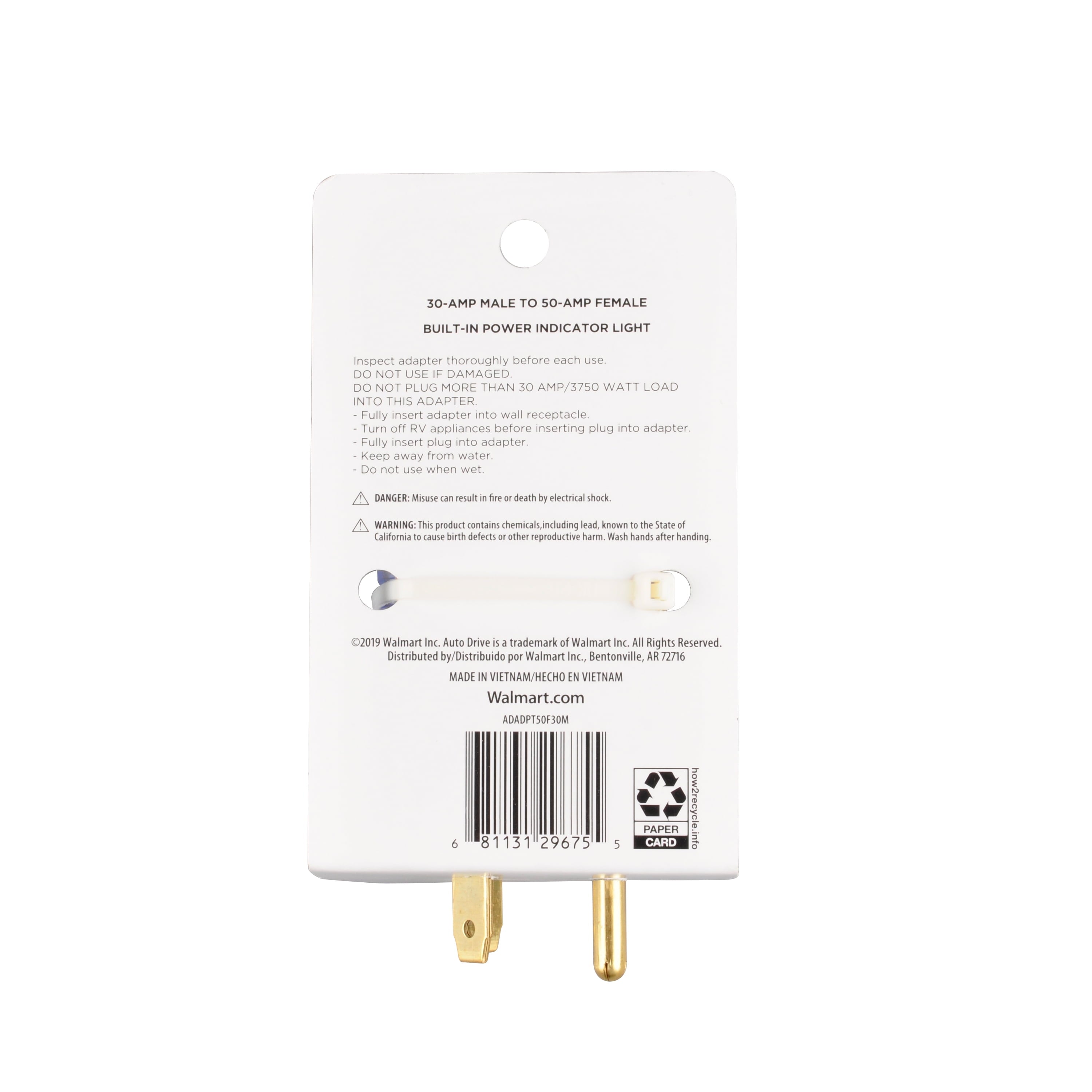 Auto Drive 30 to 50-Amp Universal RV Power Adapter with Light, Clear Blue