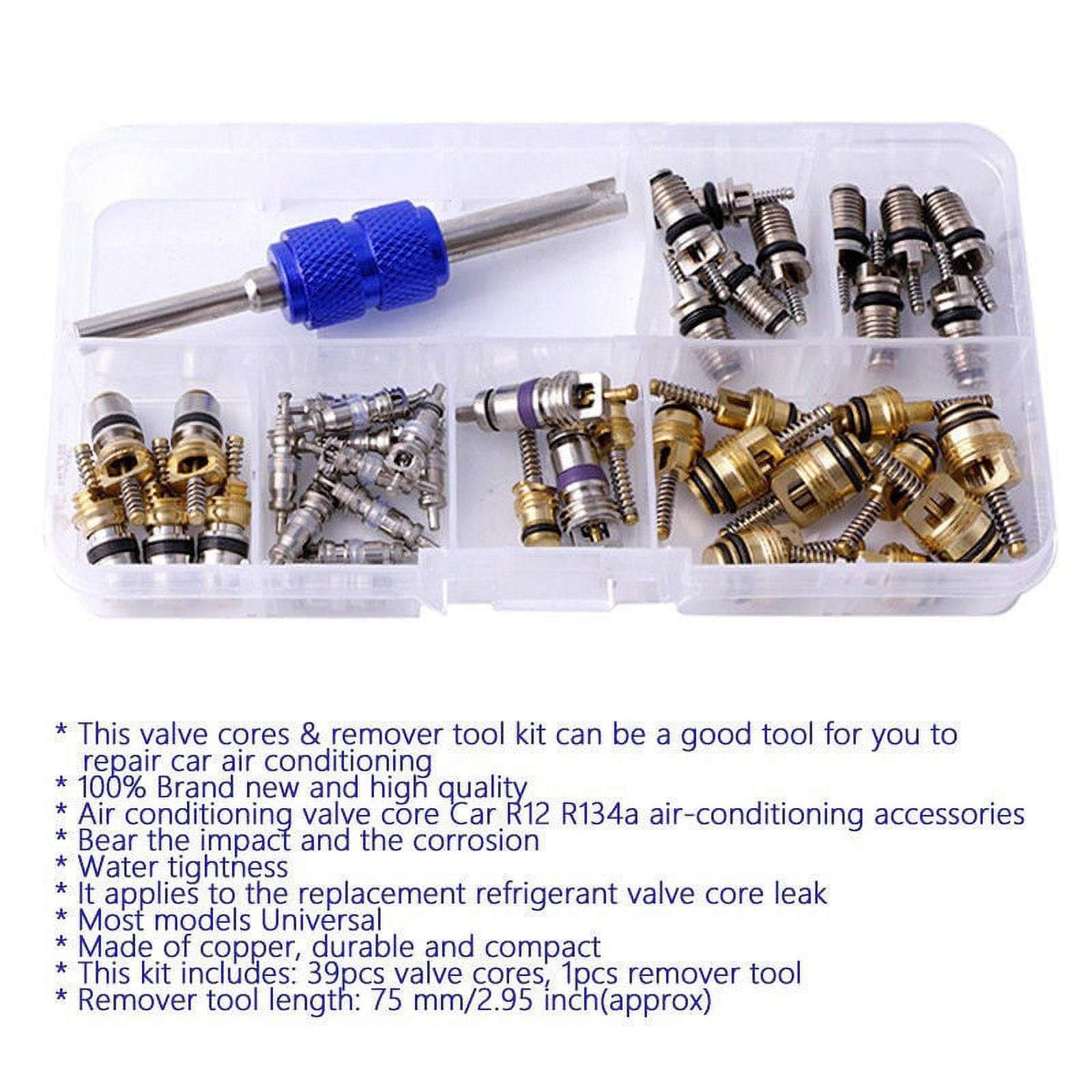 R12 R134A AC Schrader Valve Cores + Remover Tool Kit Air Conditioning Auto Servi