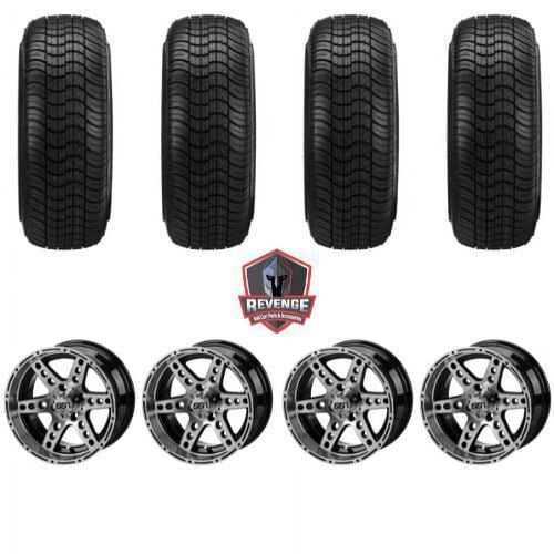 14" Chaos Machined Black Golf Cart Wheels and Tires Combo (205/30-14) Set of 4