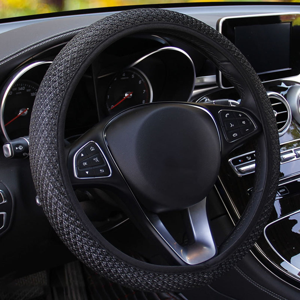 Happy Date Universal Vehicle Steering Wheel Cover, Ice Silk Breathable Microfiber Non-Slip, Warm in Winter and Cool in Summer, Steering Wheel Cover for Men and Women