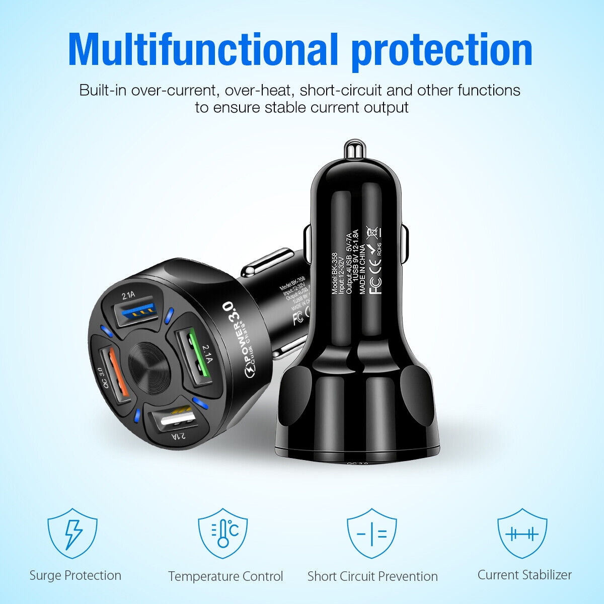 4 Port USB Fast Car Charger Cigarette Lighter Socket for Samsung Android iPhone Cell Phone Mobile
