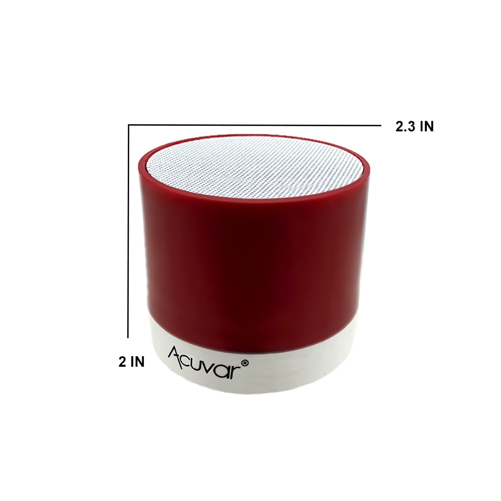 Acuvar Wireless Rechargeable Mini Speaker Pod with Micro SD Card Reader and USB Compatibility (Red)