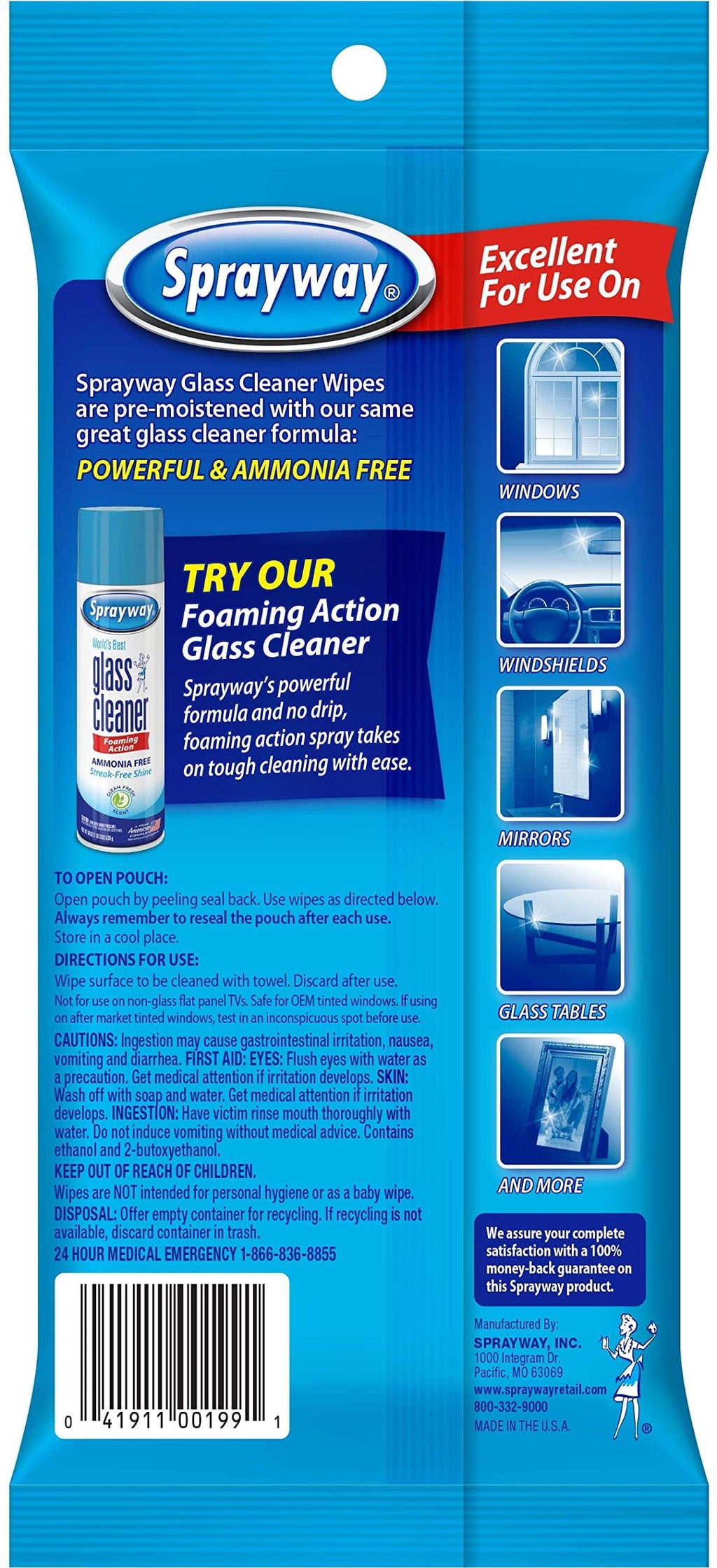 Sprayway Glass  Cleaner Wipes 20/pack