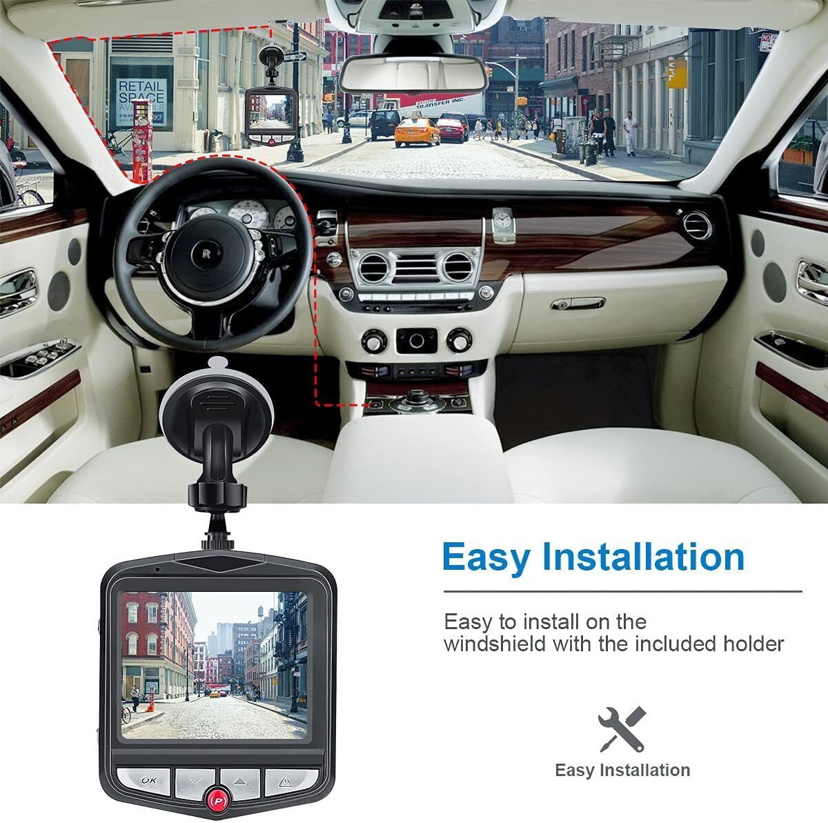 Elegant Choise Dash Cams Front Car Camera with Night Vision G-Sensor 1080P 2.4", Black