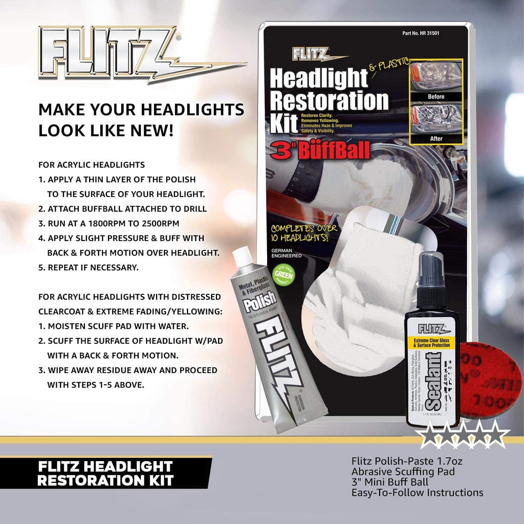 Flitz HR31501W Headlight and Plastic Restoration Deluxe Kit