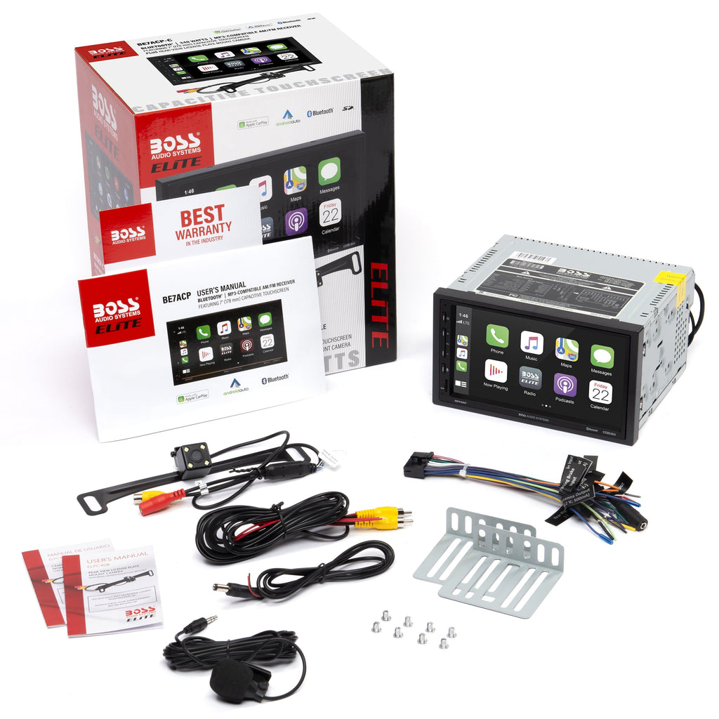 BOSS Audio Systems Elite BE7ACP-C Car Audio Stereo System - Apple CarPlay, Android Auto, 7 inch Double Din, Touchscreen, Bluetooth Head Unit, Radio Receiver, No CD Player, Backup Camera, for Amplifier