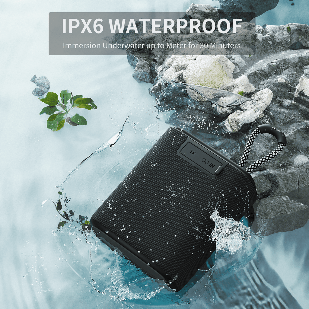 Portable IPX7 Waterproof Bluetooth Speaker, Shower Speaker FM Radio with HD Sound,Outdoor Speaker, TF Card SD Aux, 8H Playtime, True Wireless Stereo,Black